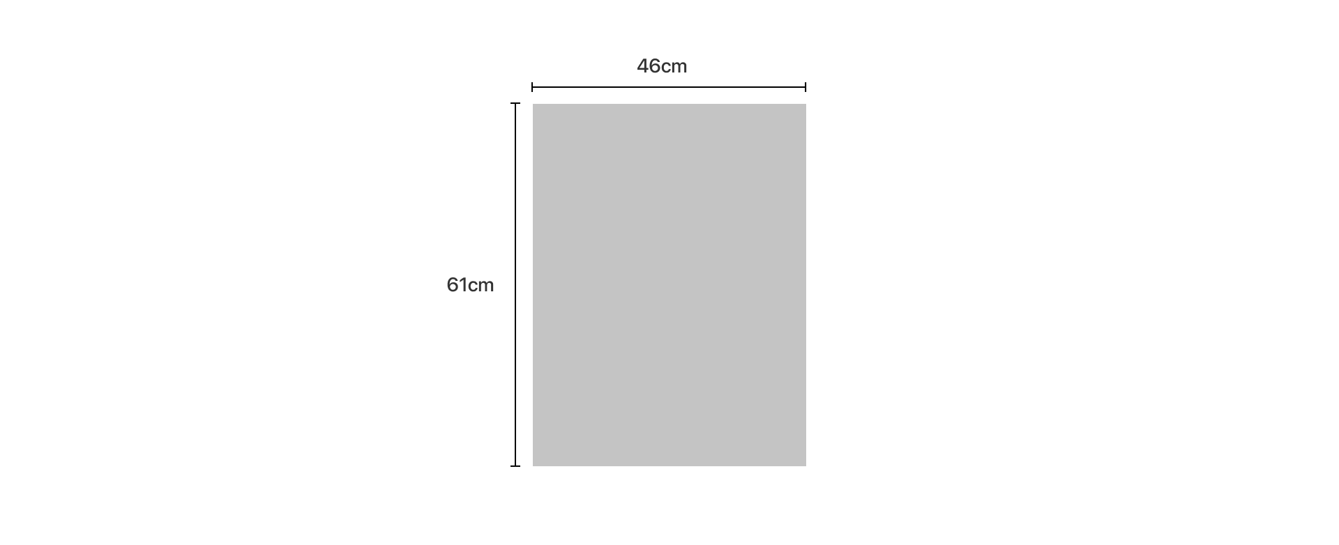 Simple graphic of a rectangle with dimensions 46cm by 61cm