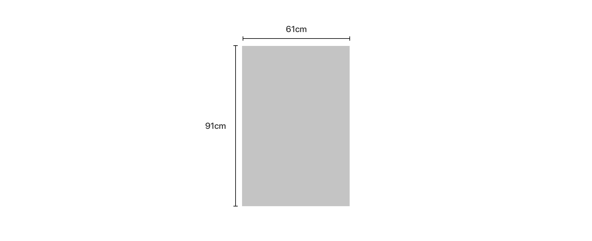 Simple graphic of a rectangle with dimensions 61cm by 91cm