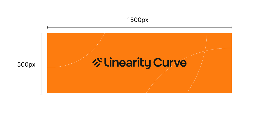 Twitter banner template for 'Linearity Curve', dimensions 1500x500px, orange background.