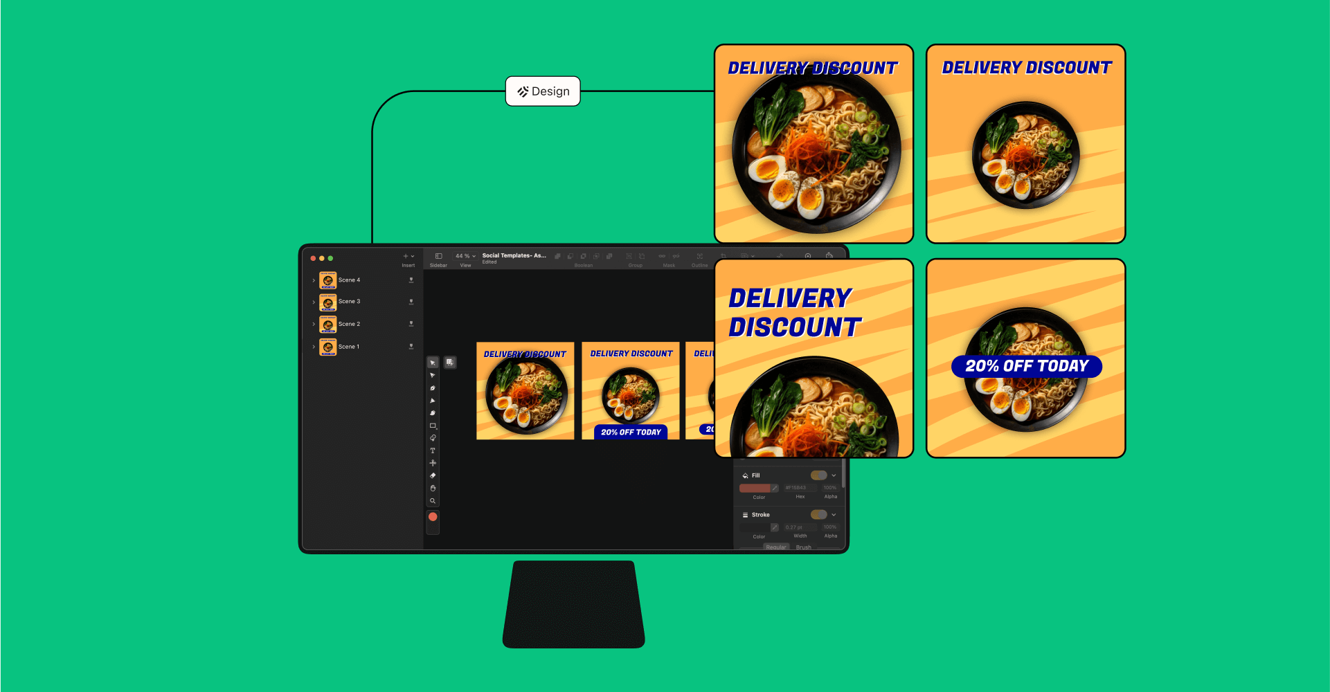 Design software with food delivery ad creation