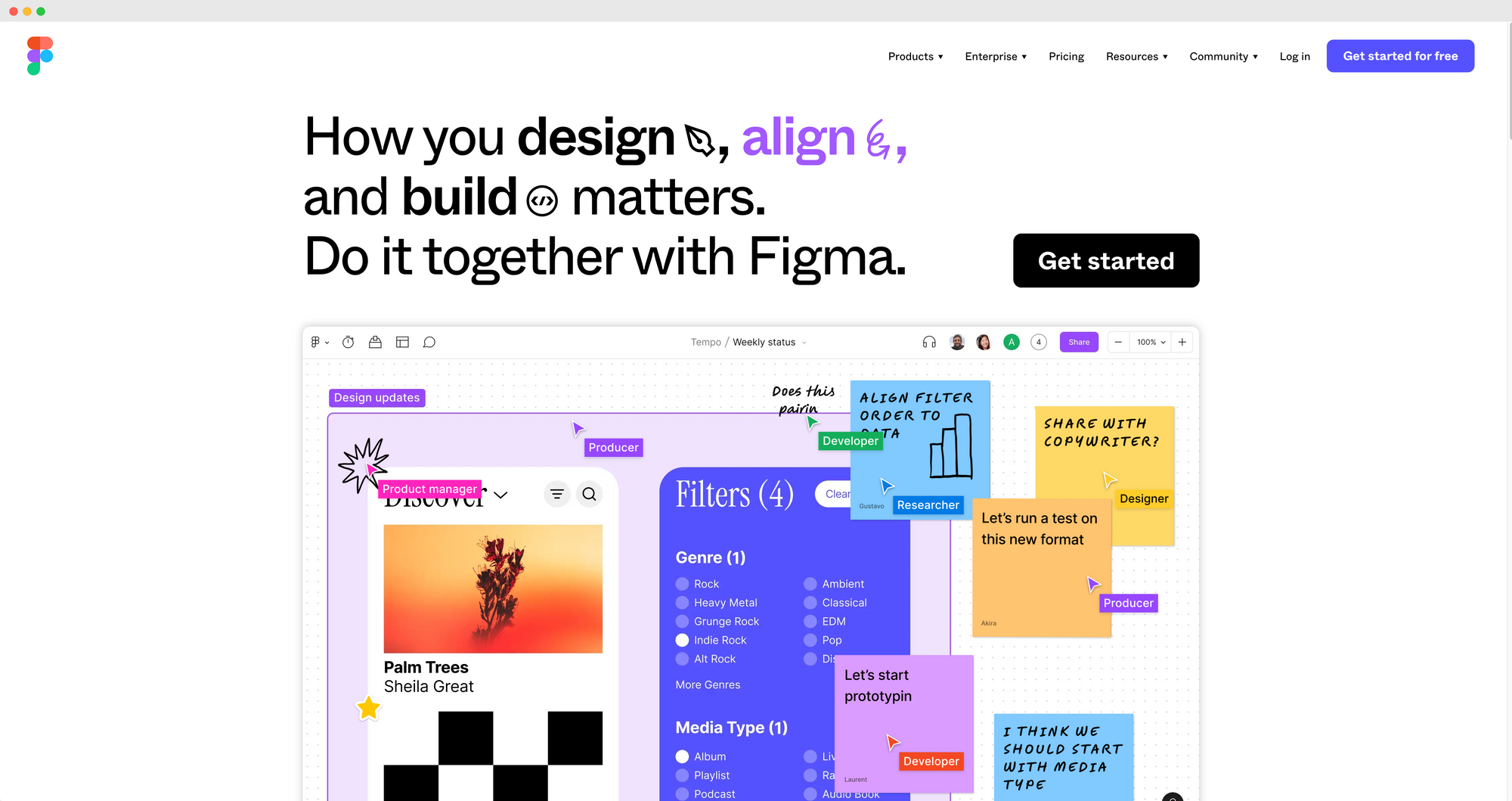 Figma's interface on a homepage highlighting design collaboration tools