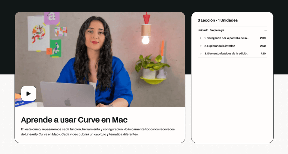 Webpage with a woman teaching 'Curve on Mac' in a video tutorial