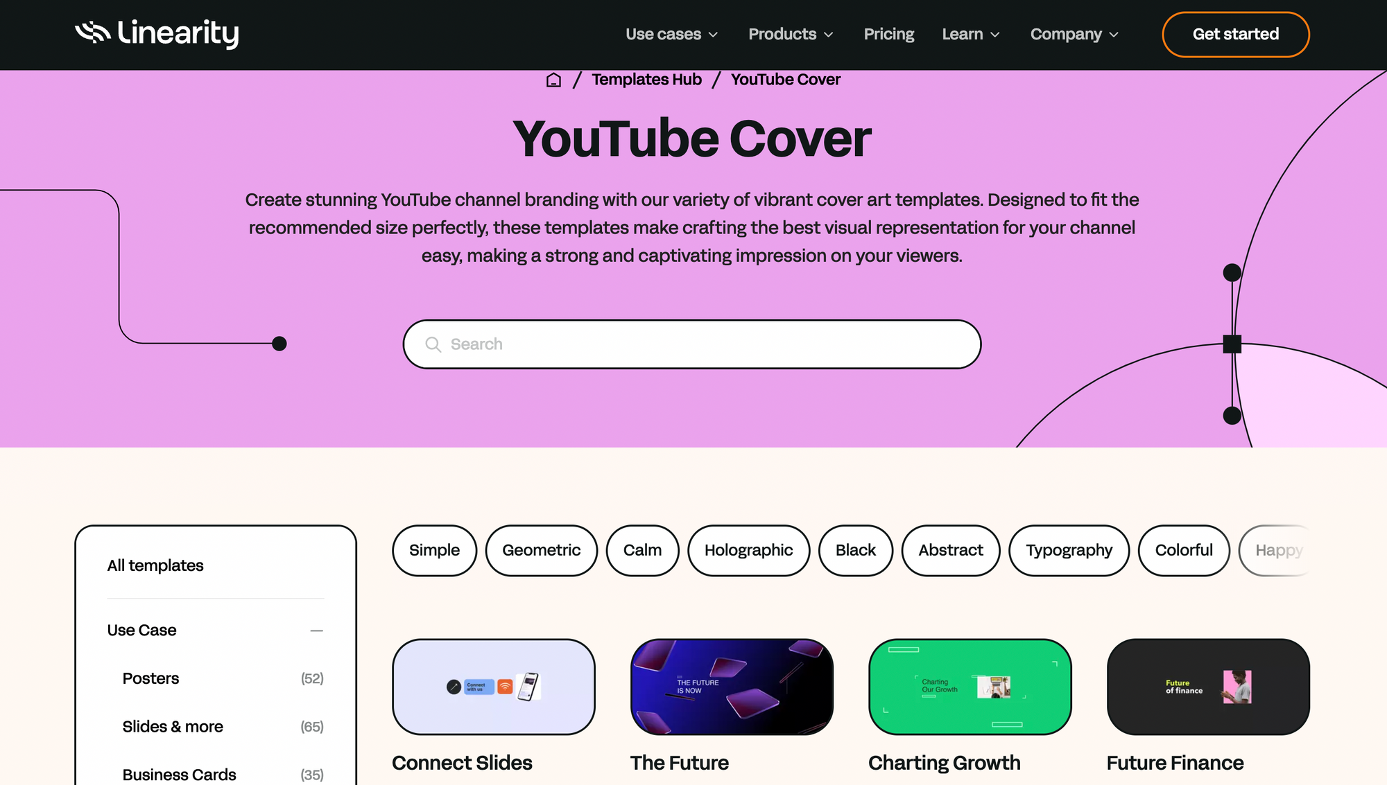 Linearity's YouTube Cover template collection page