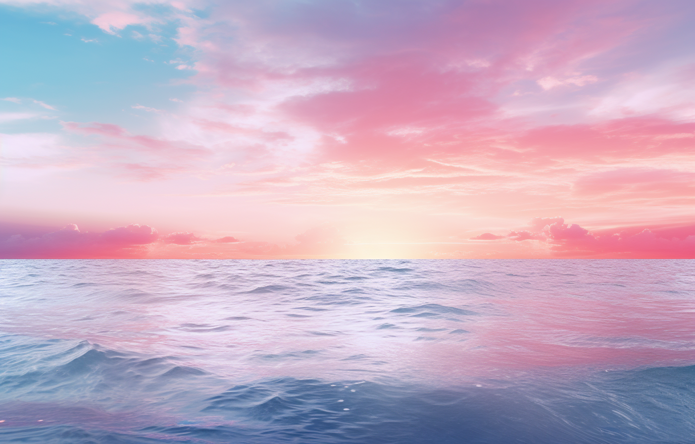 Sunset over the ocean with pink and blue sky