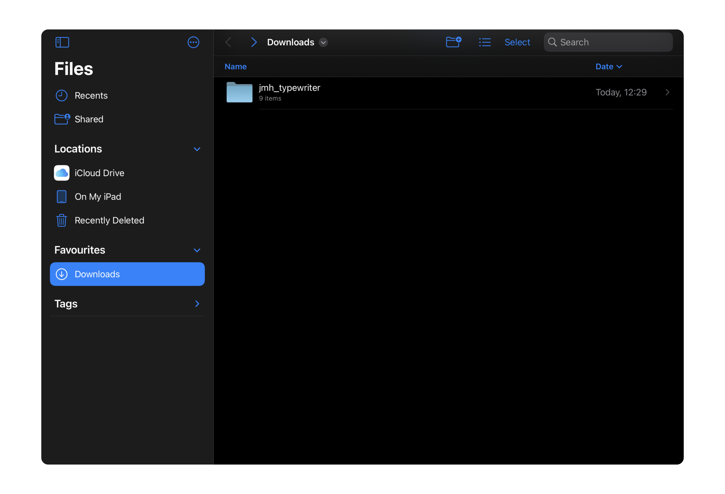 iPad Downloads folder showing a downloaded font 