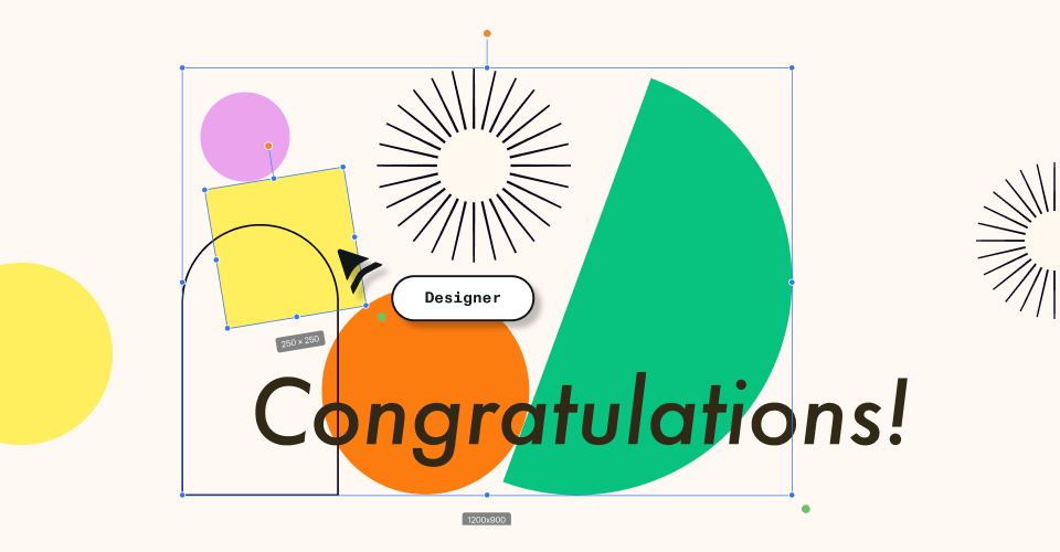 Colorful graphic with geometric shapes and text saying 'Congratulations!'