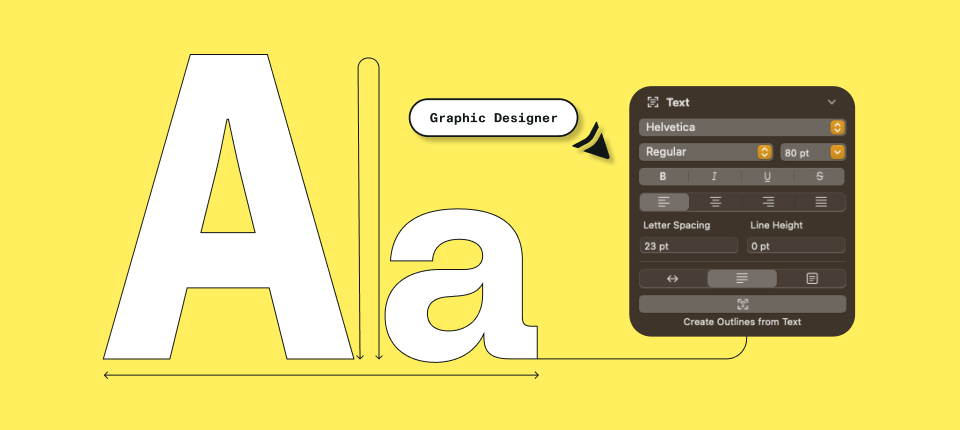 Stylized 'Aa' typography illustration with graphic design tools panel