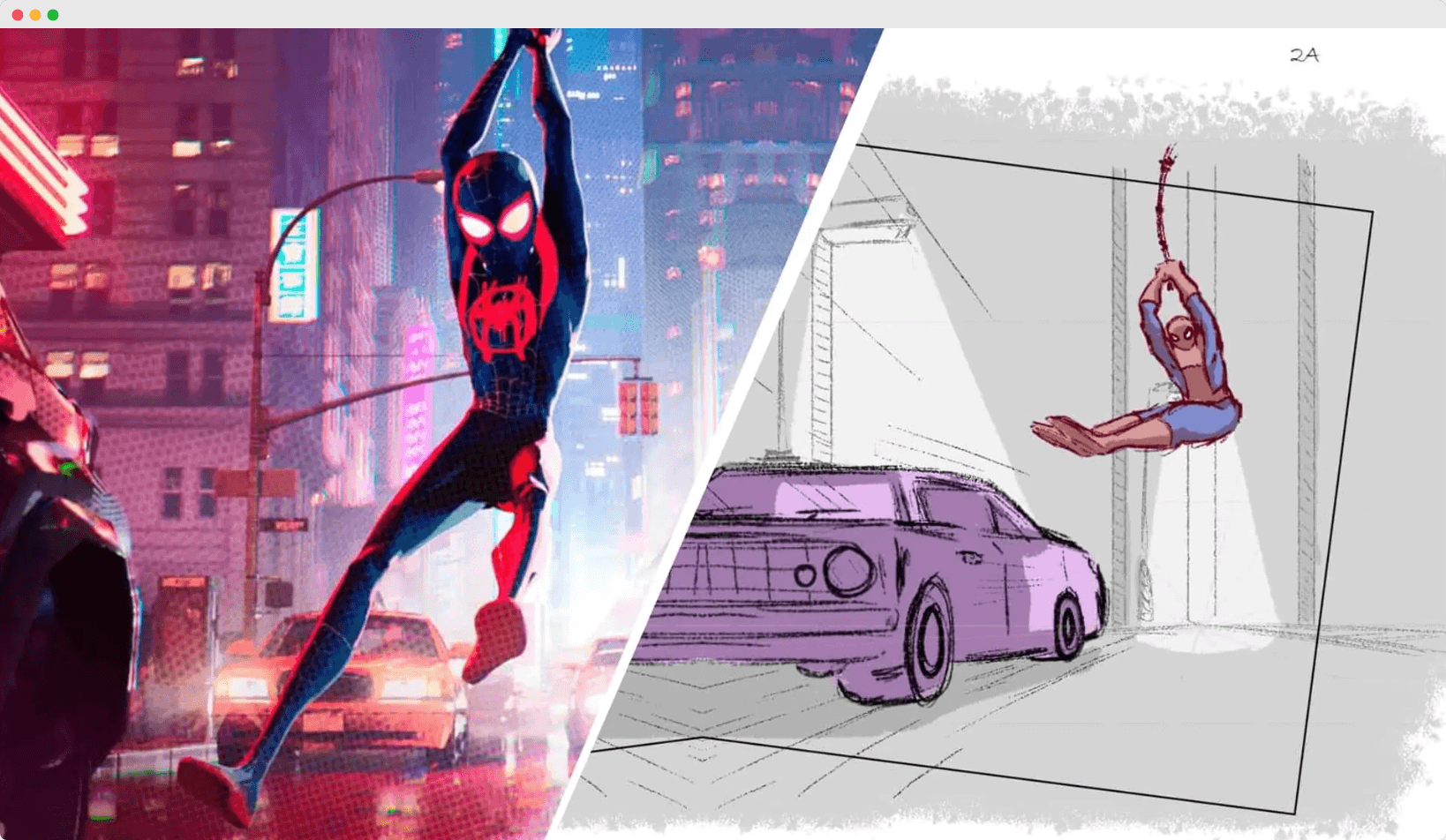 Spiderman animatic vs storyboard