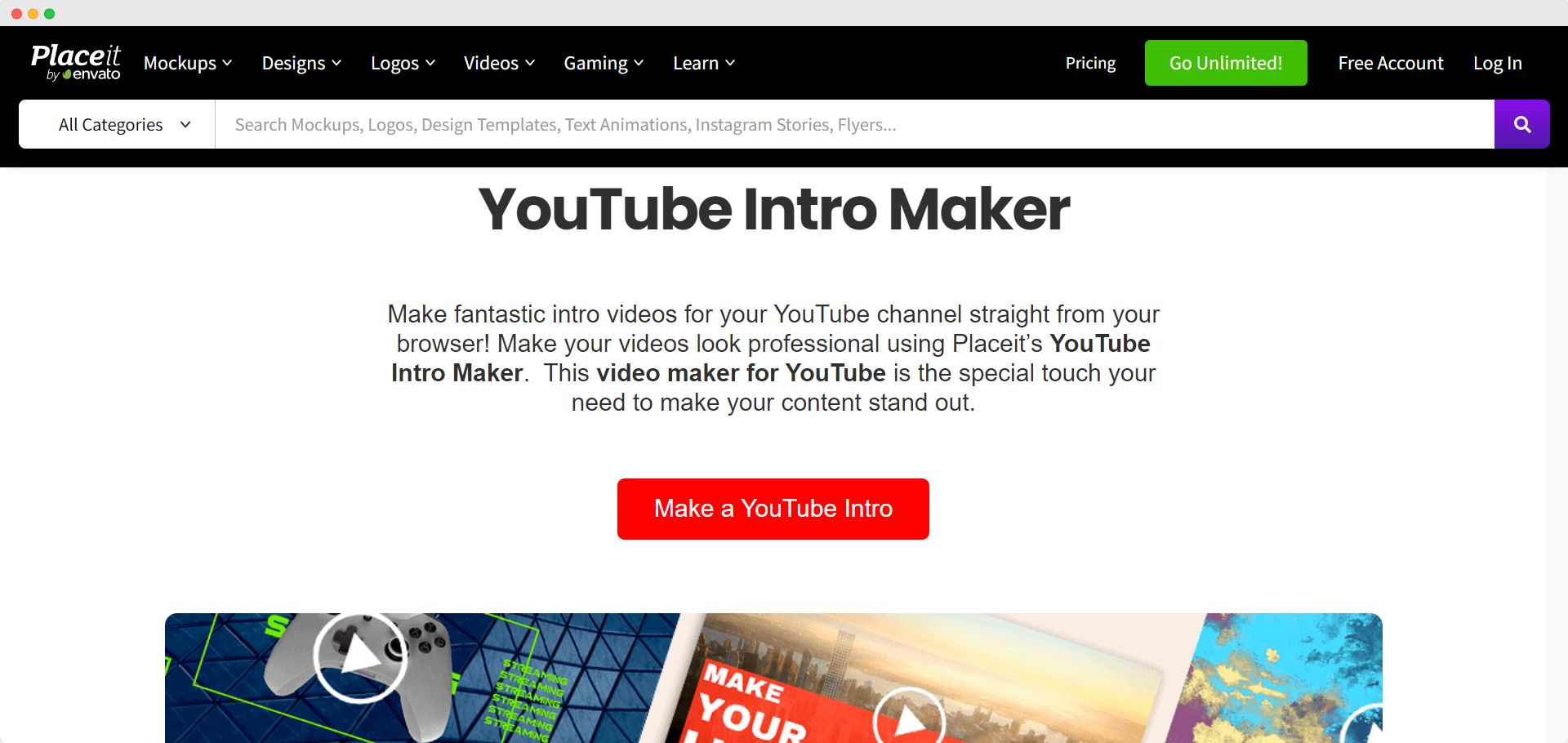 Placeit YouTube intro maker