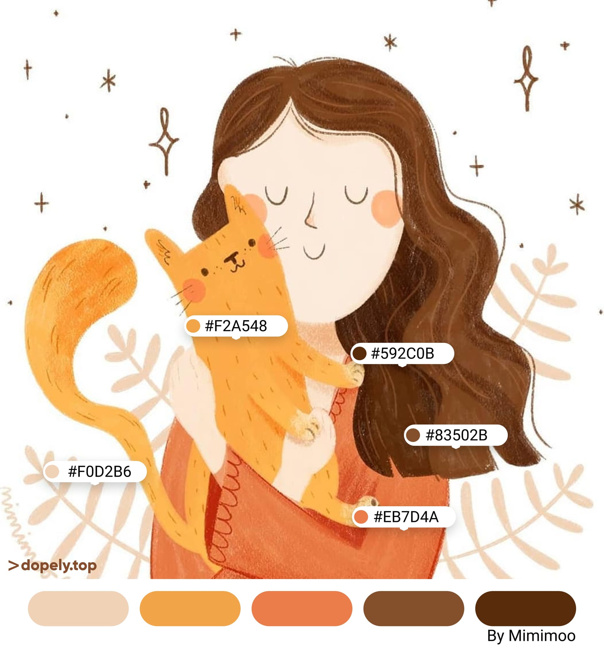 Illustration of a girl in orange holding her orange cat