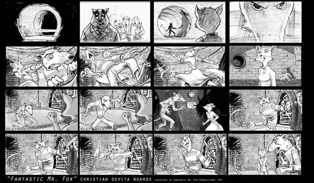 A storyboard scene from the Fantastic Mr. Fox concept art 