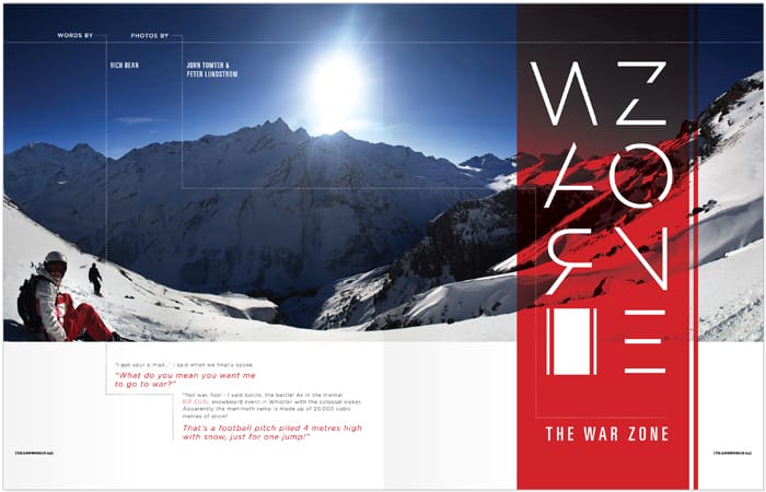 An image showing a magazine layout of mountains in snow