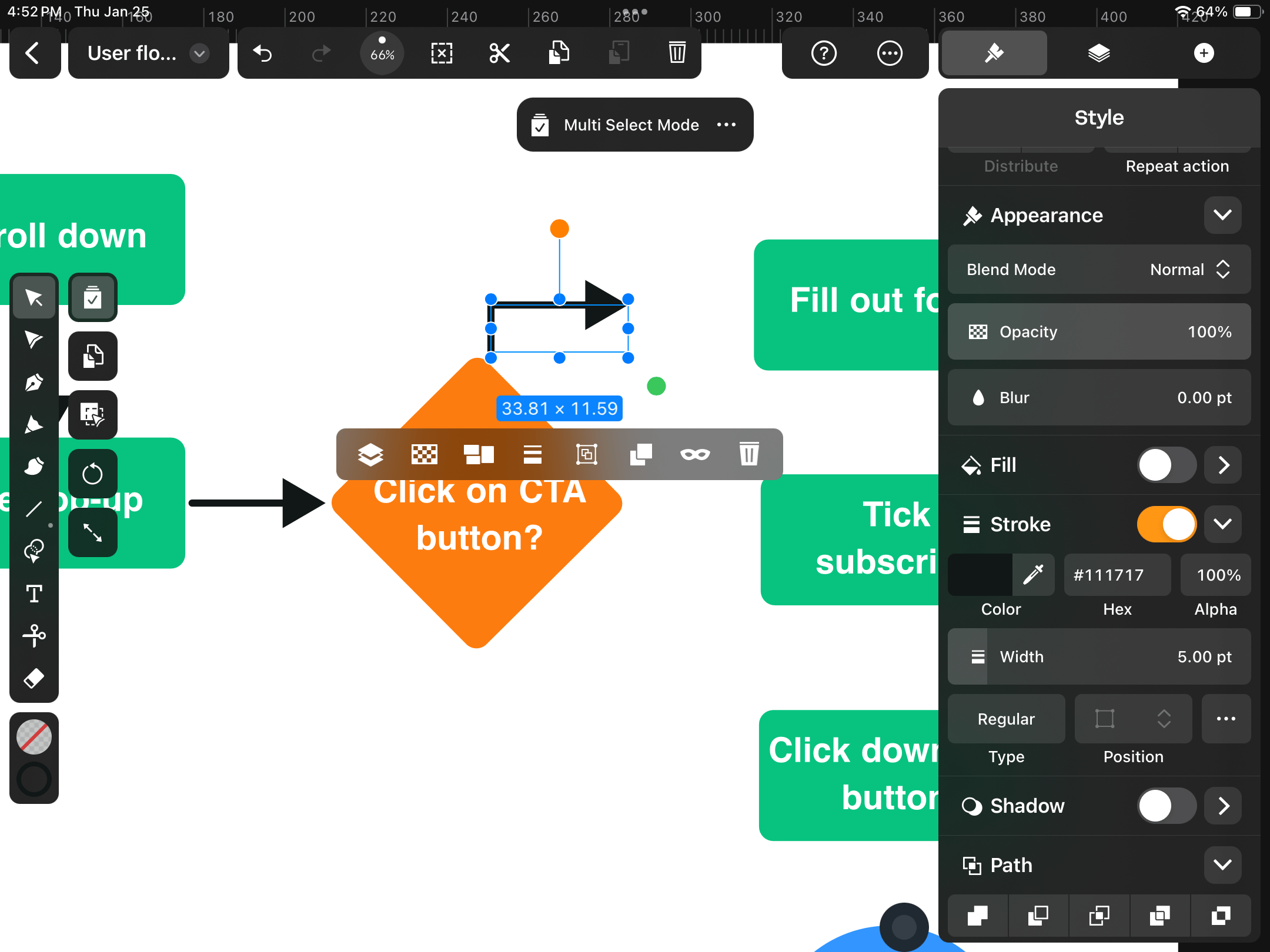 Multi select arrow shapes user flow diagram Linearity Curve