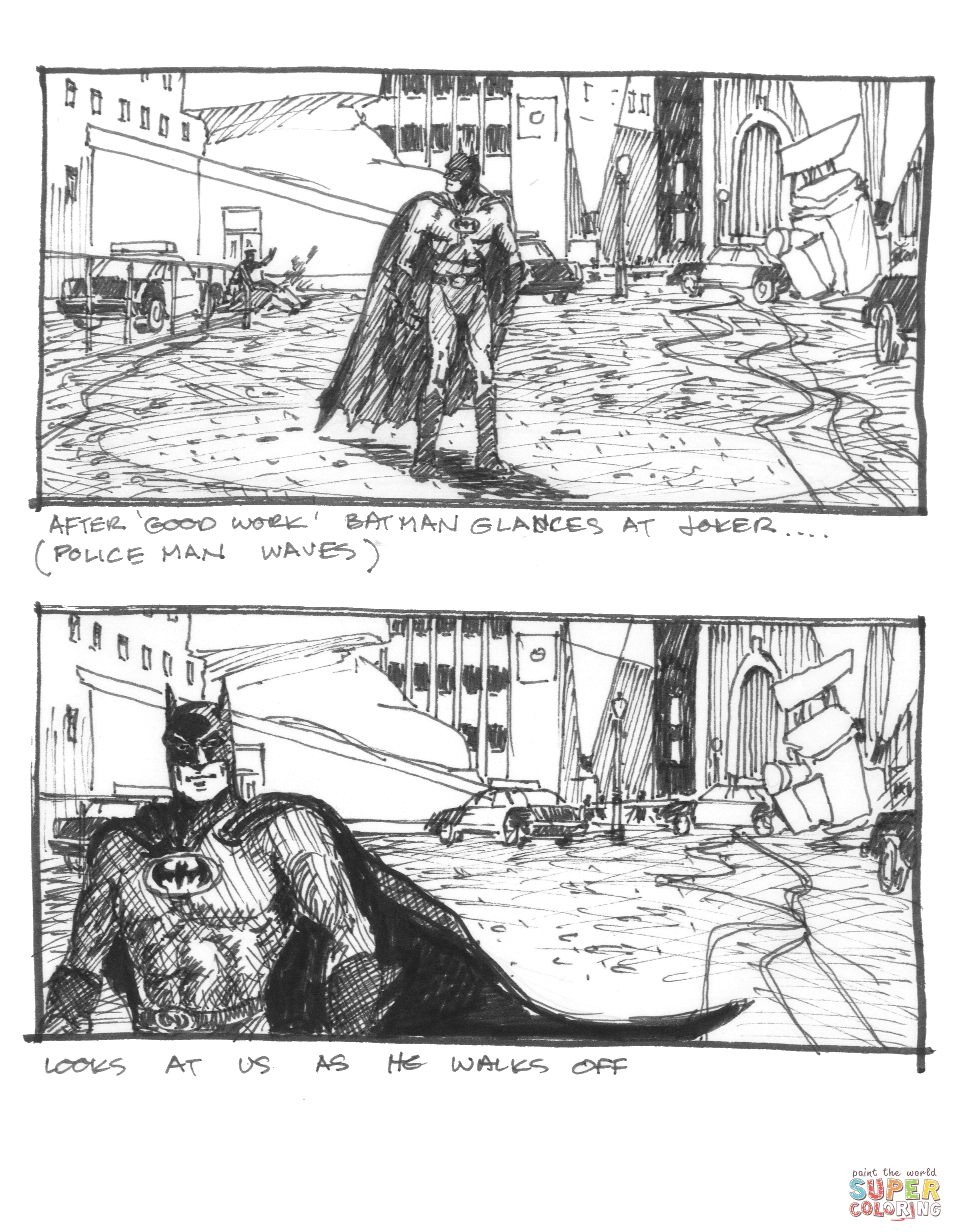 A storyboard scene of Tim Burton's Batman (1989)
