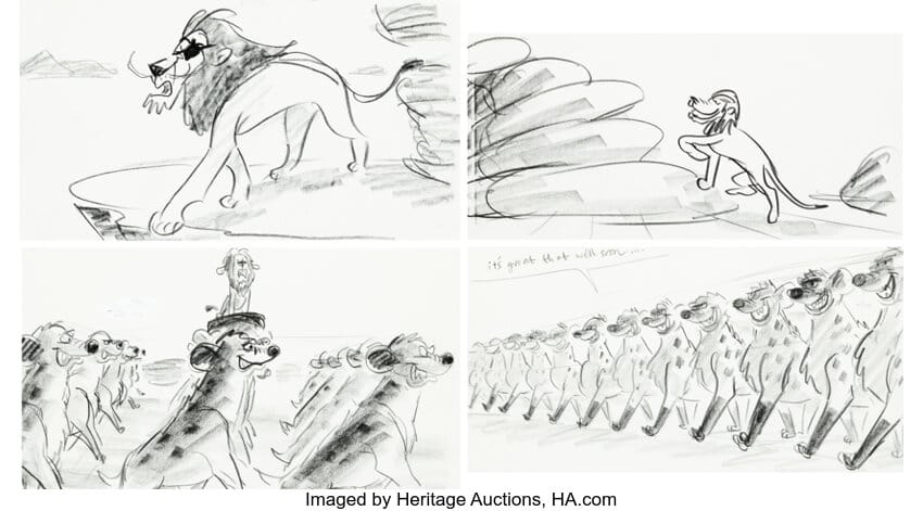 A storyboard from The Lion King (1994)