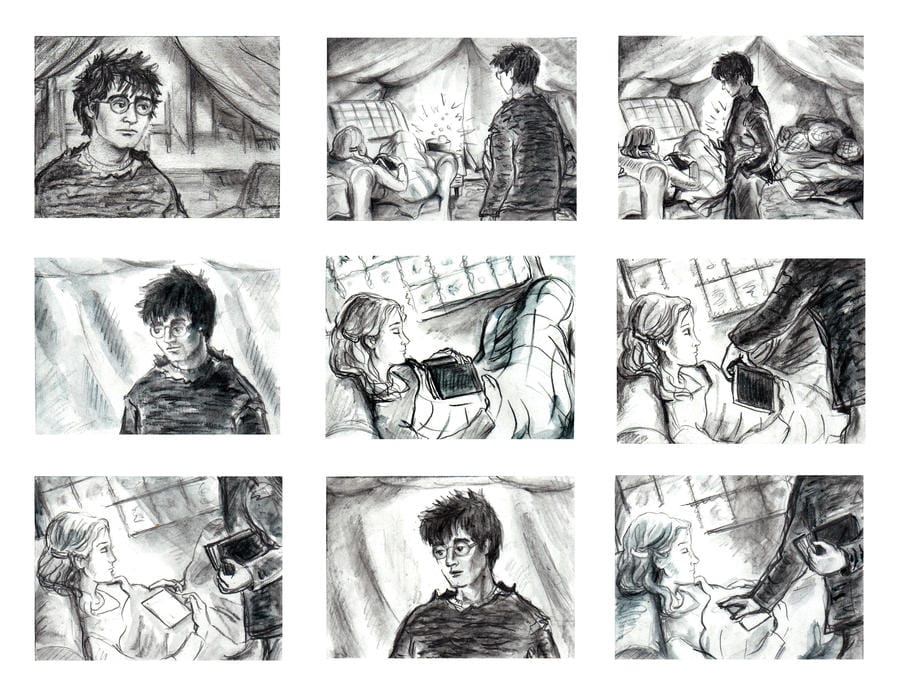 A storyboard from a Harry Potter scene