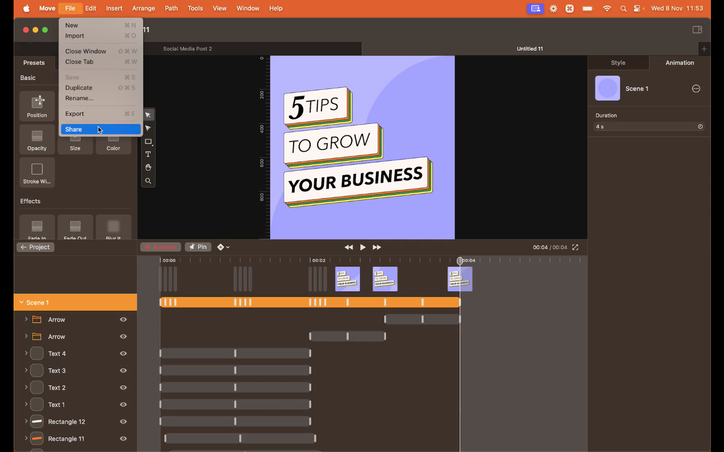 Create an animation for social media with Linearity Move