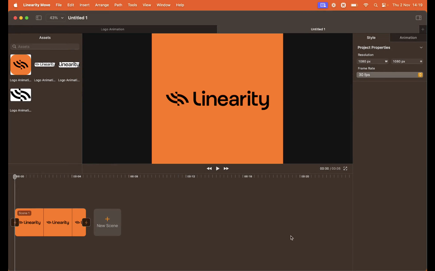 How to animate a logo + linearity + new scene