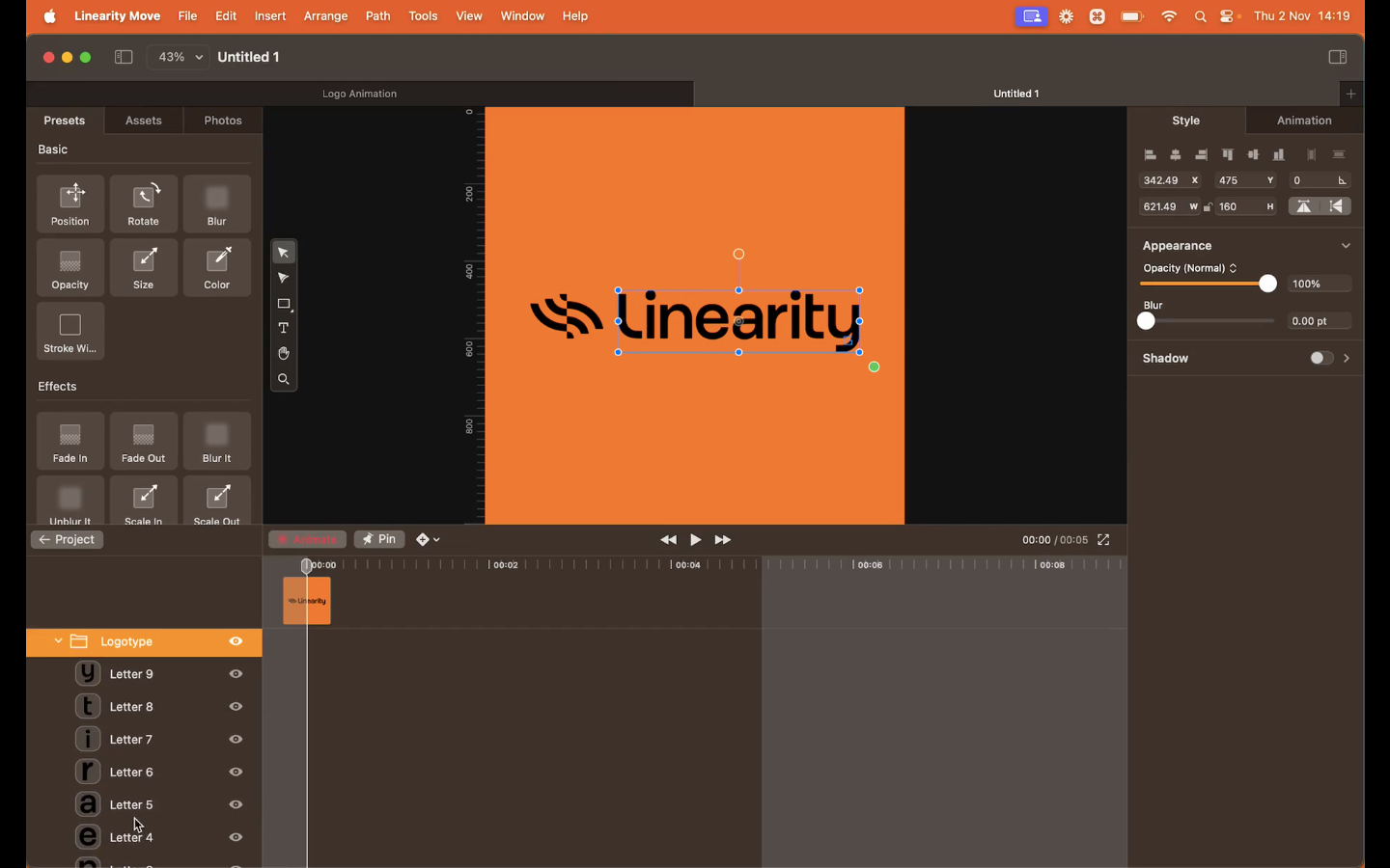 How to animate a logo + linearity + animate text
