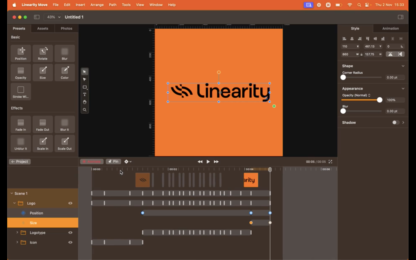 How to animate a logo + linearity + zoom out