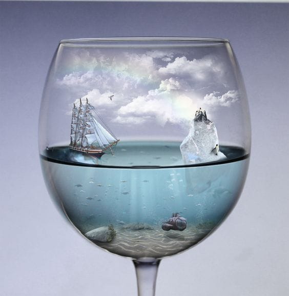 image of ocean image mask in glass
