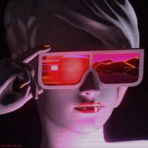 image of a gif with a glitchy lady wearing red sunglasses