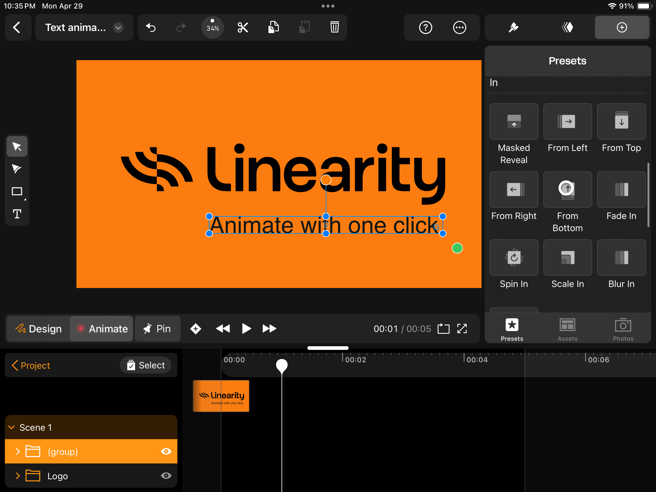 Linearity Move animation presets