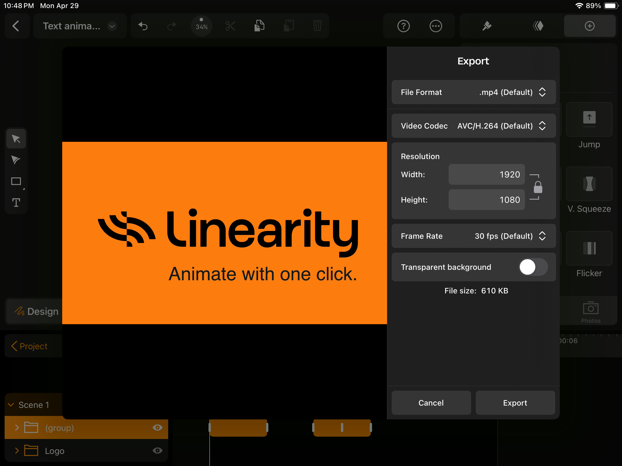 Linearity Move export options