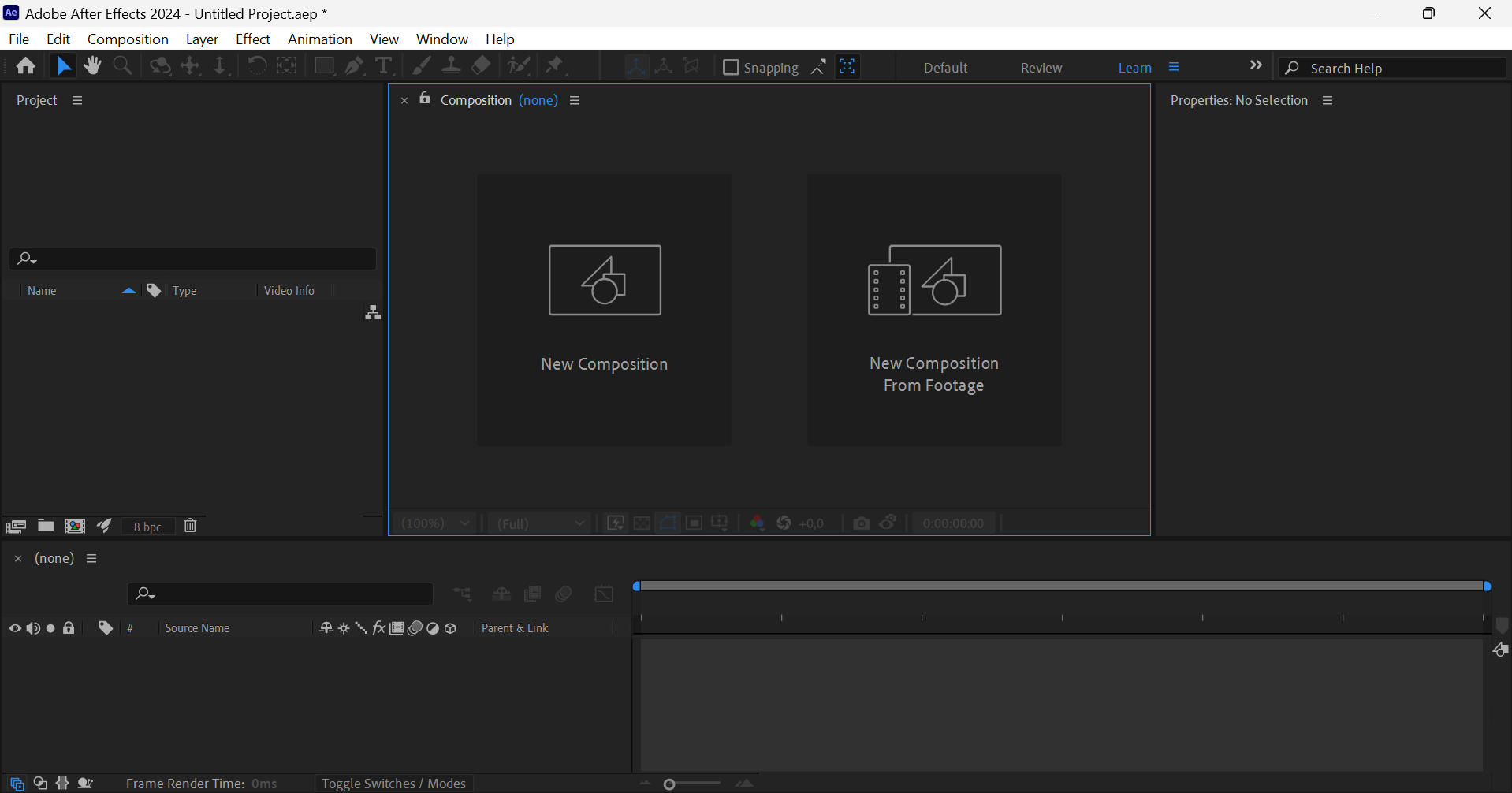 Start new composition in After Effects