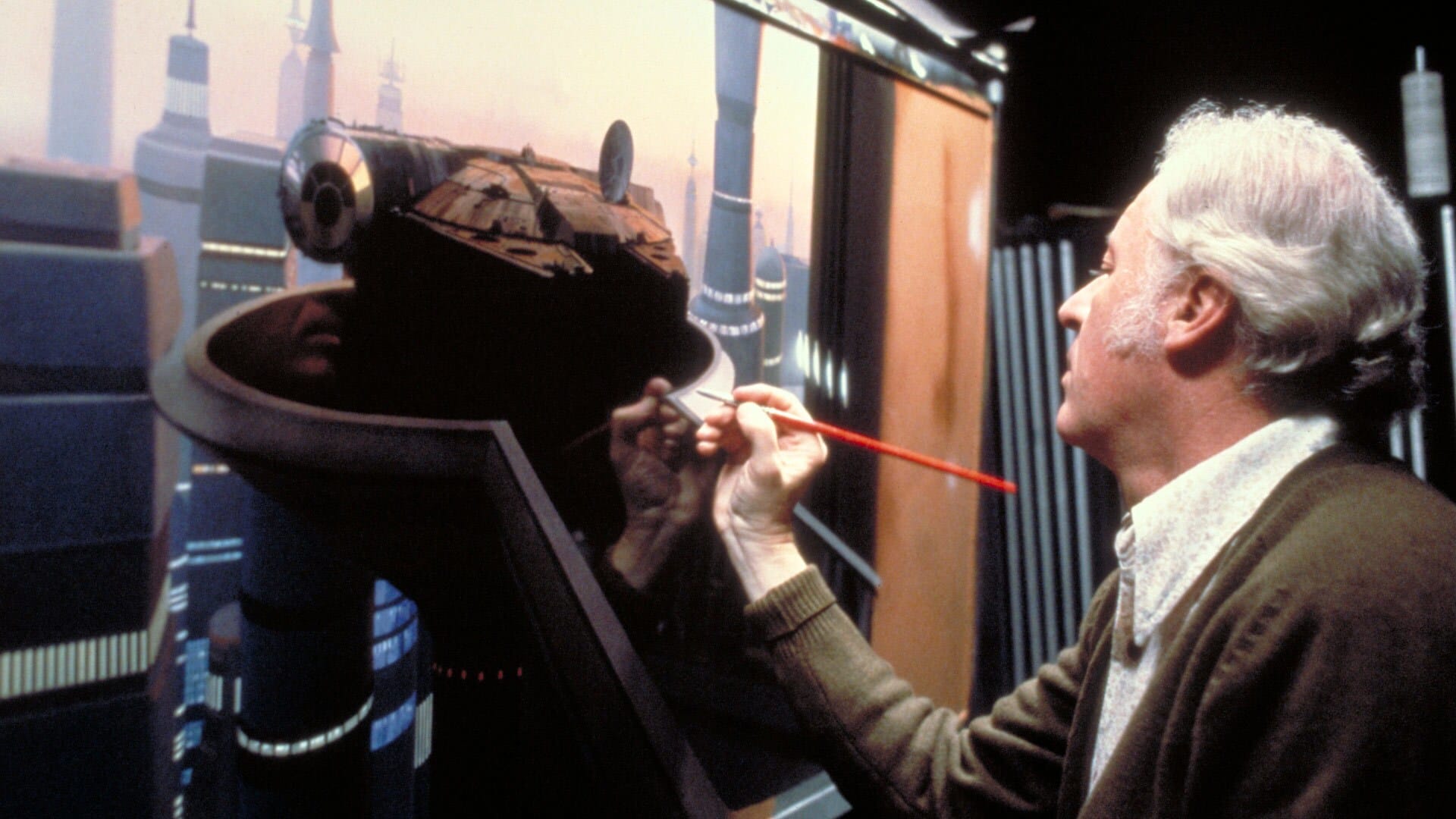 Ralph MacQuarrie working on production artwork for Star Wars: Empire Strikes Back